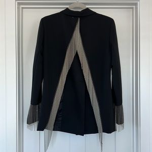 VINTAGE Black Blazer, Backless Crossover CHAIN Tassel Detail, Medium,